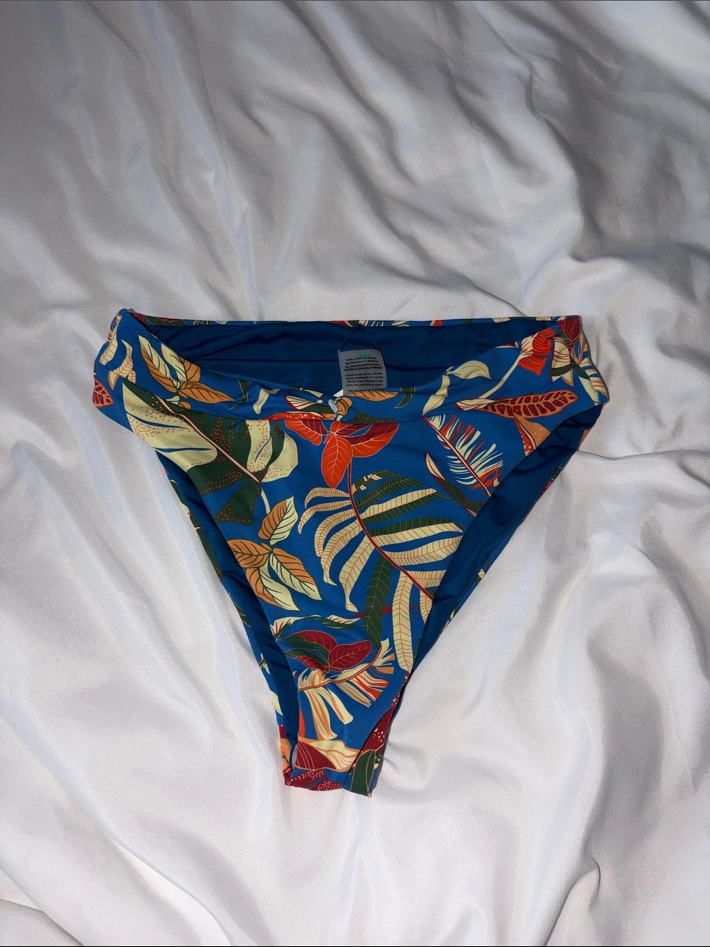Blue Tropical Print High Leg Bikini Bottom - Women